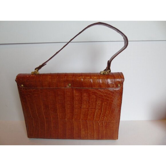 Vintage 1960's Genuine Alligator Handbag Brass Hardware Handmade In Florida - Picture 4 of 10